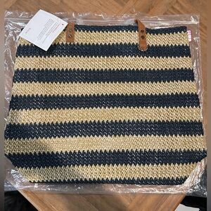 Thirty-One Navy and Tan Striped Tote